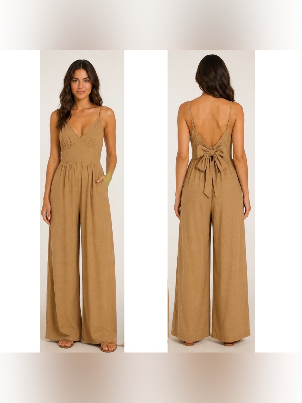 Japna Linen Blend Camel Wide Leg Tie Back
Jumpsuit, Size Large